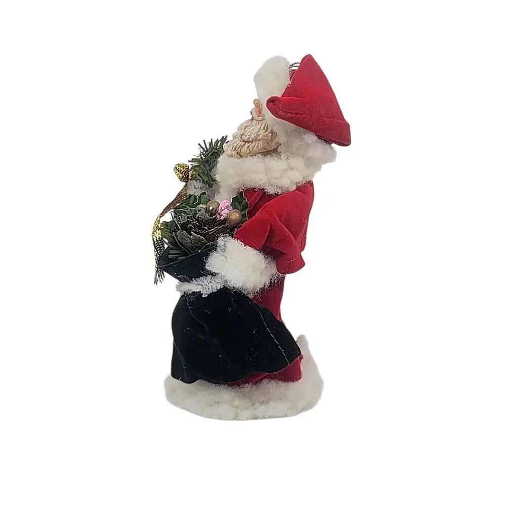 Vtg San Francisco Santa Claus Greenery Velvet Faux Fur Christmas Ornament 5.5
